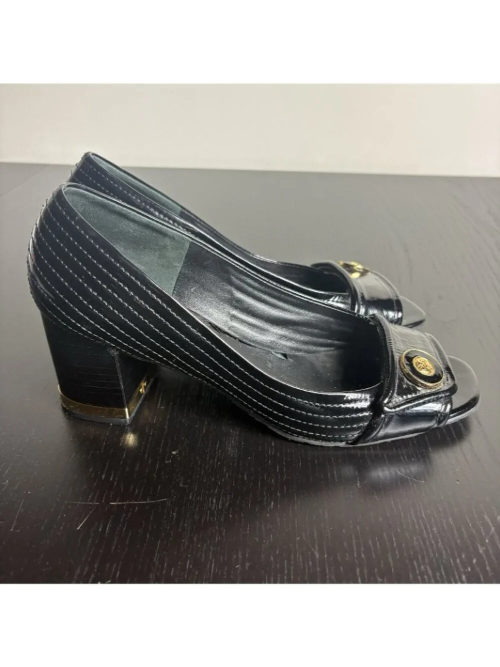 TORY BURCH Womens Size 9.5M Classic Black Open Toe Patent Leather Heels